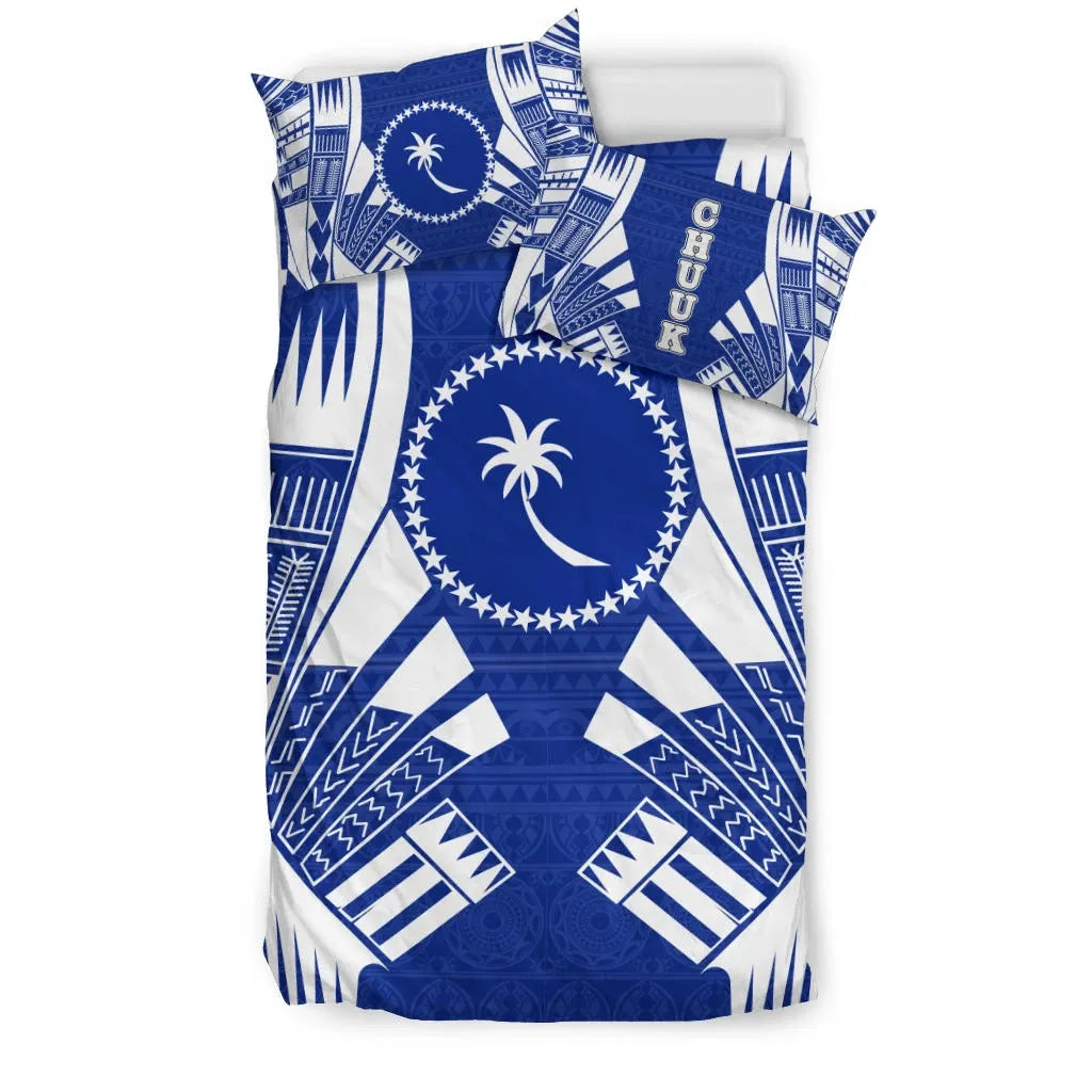 Chuuk States Duvet Cover Set - Blue White Tattoo Style