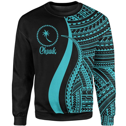 Chuuk Sweatshirt - Turquoise Polynesian Tentacle Tribal Pattern