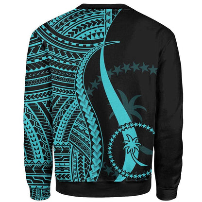 Chuuk Sweatshirt - Turquoise Polynesian Tentacle Tribal Pattern