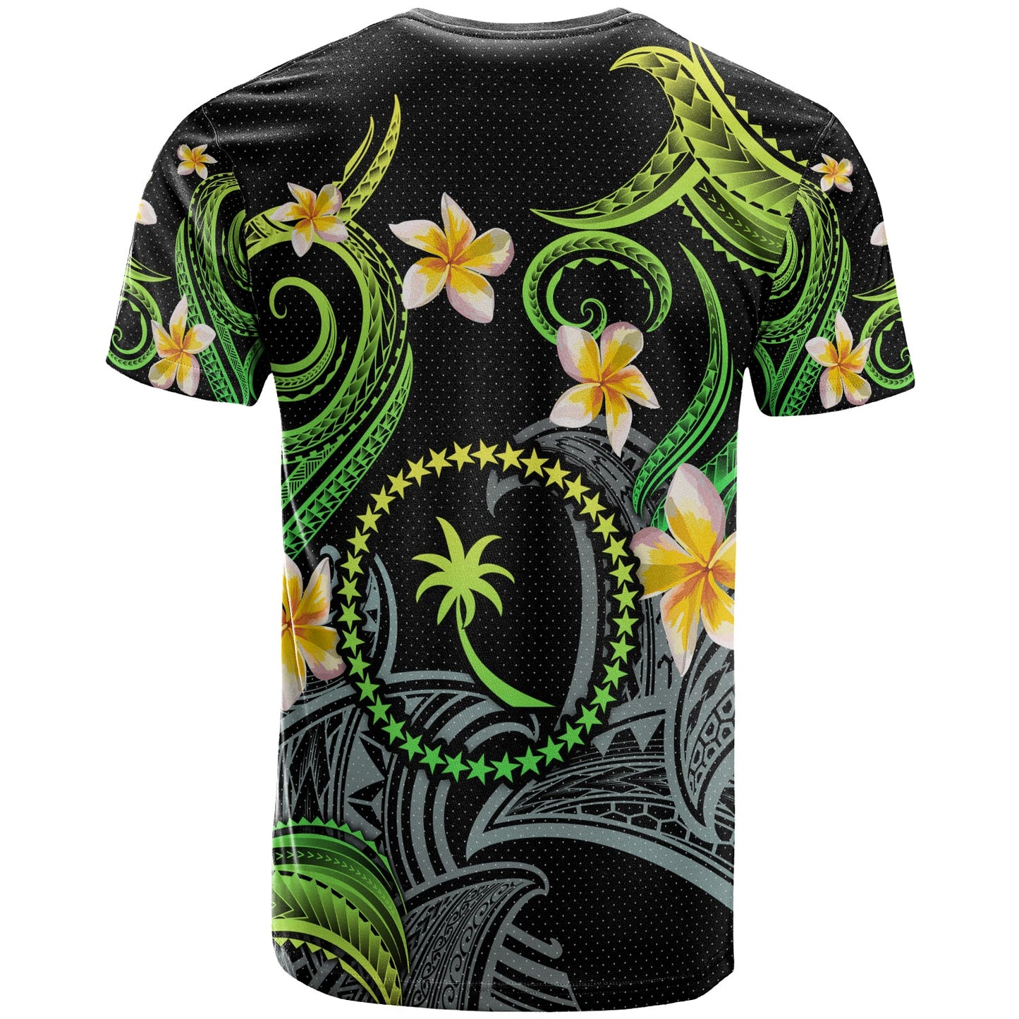 Chuuk T-shirt - Custom Personalised Polynesian Waves with Plumeria Flowers (Green)