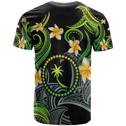 Chuuk T-shirt - Custom Personalised Polynesian Waves with Plumeria Flowers (Green)