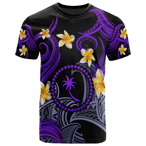 Chuuk T-shirt - Custom Personalised Polynesian Waves with Plumeria Flowers (Purple)