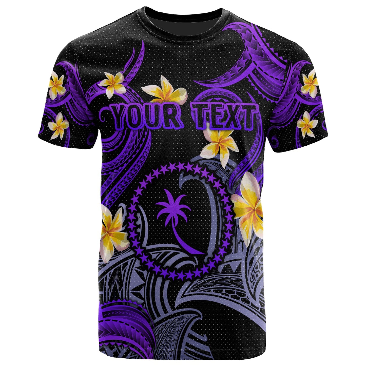 Chuuk T-shirt - Custom Personalised Polynesian Waves with Plumeria Flowers (Purple)