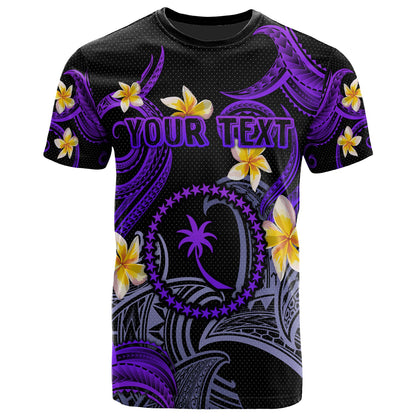 Chuuk T-shirt - Custom Personalised Polynesian Waves with Plumeria Flowers (Purple)