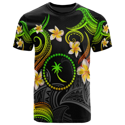 Chuuk T-shirt - Custom Personalised Polynesian Waves with Plumeria Flowers (Reggae)