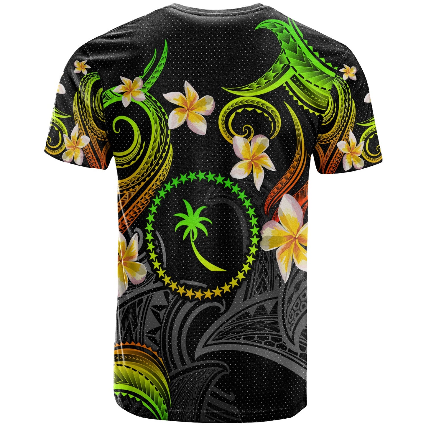 Chuuk T-shirt - Custom Personalised Polynesian Waves with Plumeria Flowers (Reggae)
