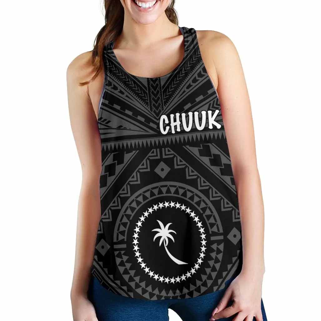 Chuuk Women Racerback Tank - Chuuk Seal With Polynesian Tattoo Style (Black)