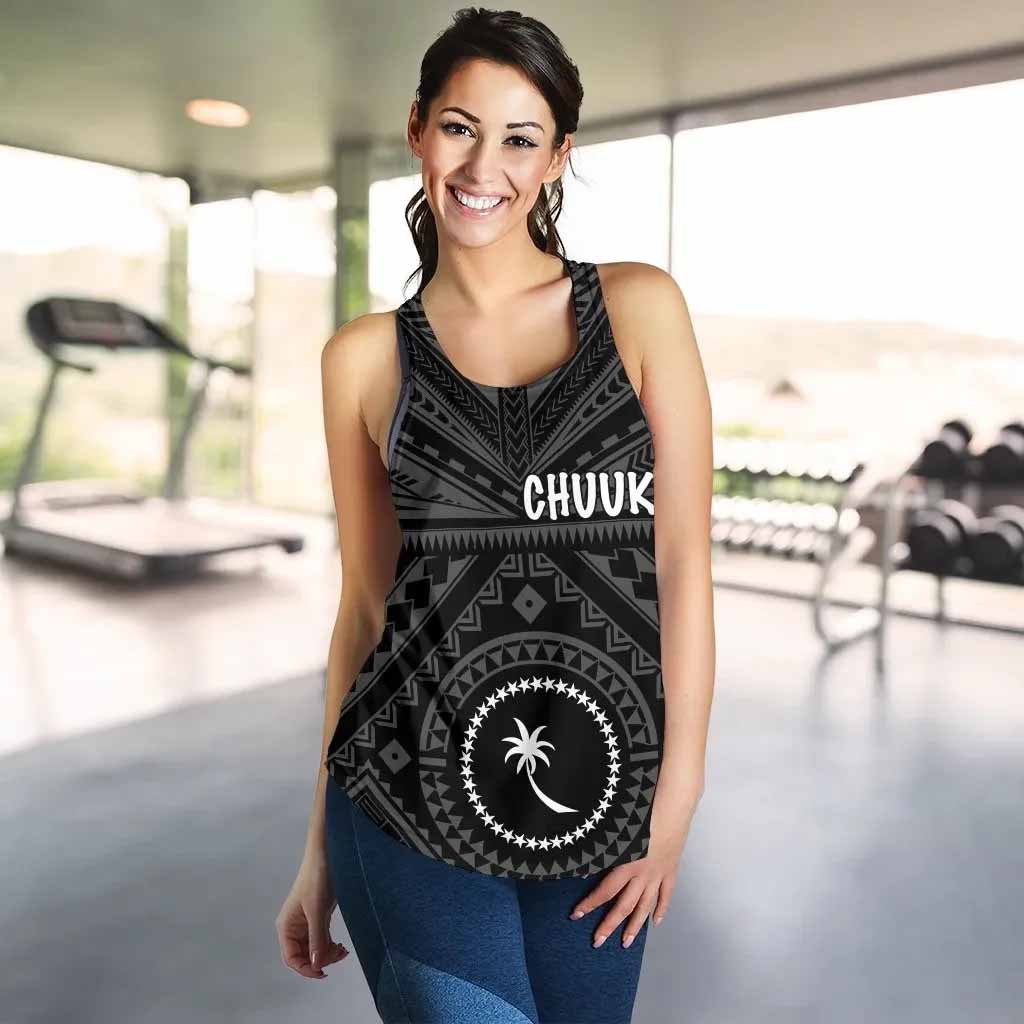 Chuuk Women Racerback Tank - Chuuk Seal With Polynesian Tattoo Style (Black)