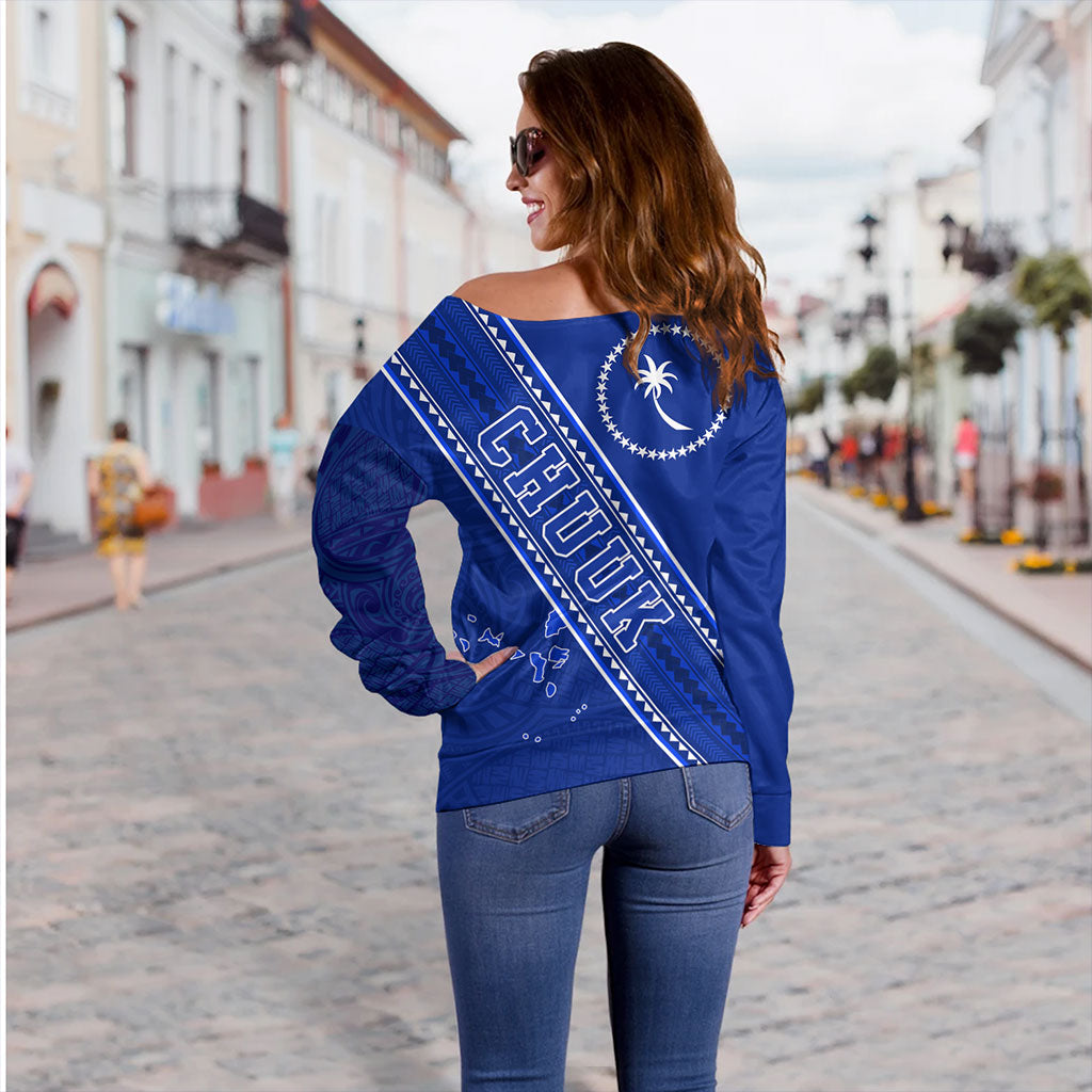 Chuuk State Off Shoulder Sweatshirt Flag And Coat Of Arms