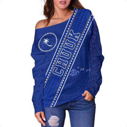 Chuuk State Off Shoulder Sweatshirt Flag And Coat Of Arms