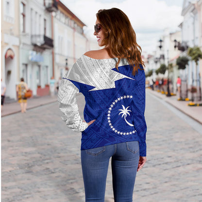 Chuuk State Off Shoulder Sweatshirt Polynesian Tattoo Flag And Coat Of Arms