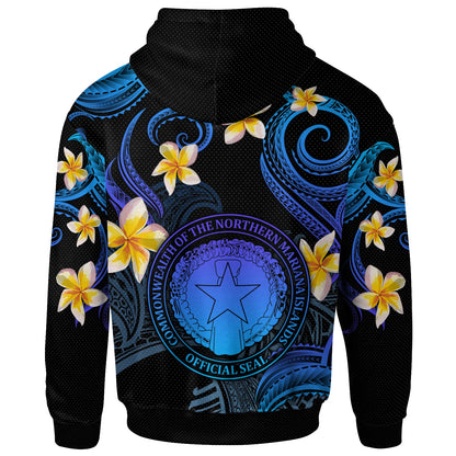 CMNI Hoodie - Custom Personalised Polynesian Waves with Plumeria Flowers (Blue)