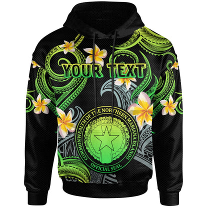 CMNI Hoodie - Custom Personalised Polynesian Waves with Plumeria Flowers (Green)