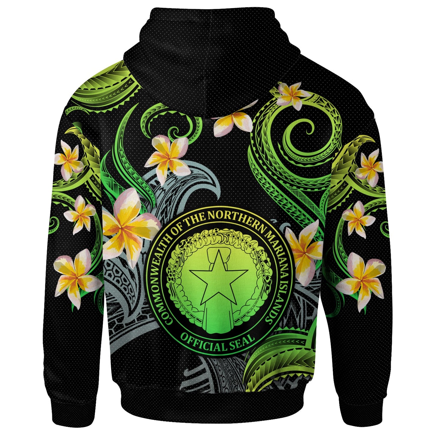 CMNI Hoodie - Custom Personalised Polynesian Waves with Plumeria Flowers (Green)