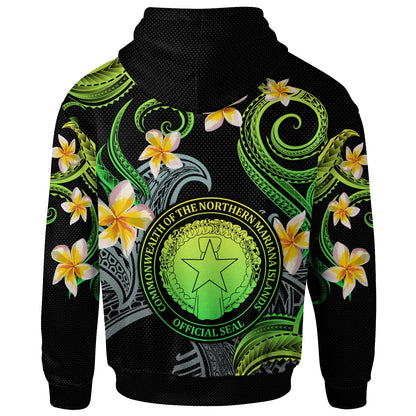 CMNI Hoodie - Custom Personalised Polynesian Waves with Plumeria Flowers (Green)