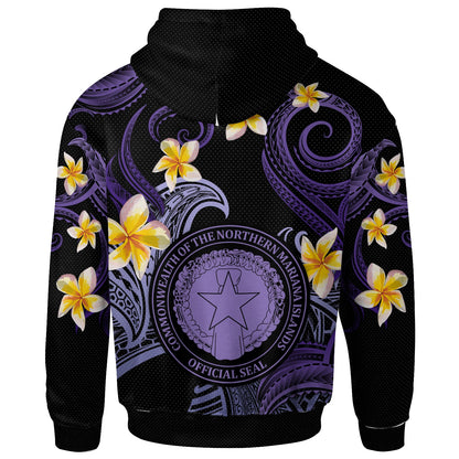 CMNI Hoodie - Custom Personalised Polynesian Waves with Plumeria Flowers (Purple)