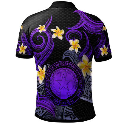 CMNI Polo Shirt - Custom Personalised Polynesian Waves with Plumeria Flowers (Purple)