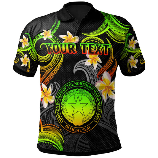CMNI Polo Shirt - Custom Personalised Polynesian Waves with Plumeria Flowers (Reggae)