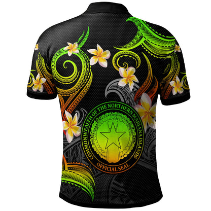 CMNI Polo Shirt - Custom Personalised Polynesian Waves with Plumeria Flowers (Reggae)