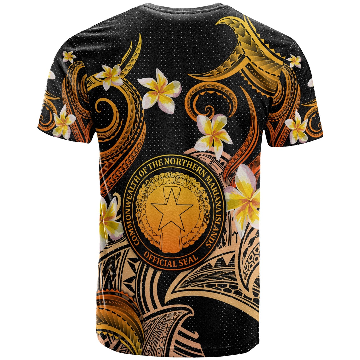 CMNI T-shirt - Custom Personalised Polynesian Waves with Plumeria Flowers (Orange)