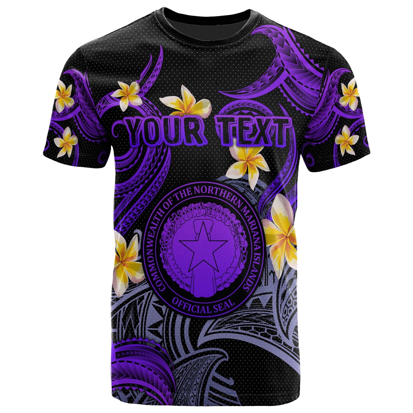 CMNI T-shirt - Custom Personalised Polynesian Waves with Plumeria Flowers (Purple)