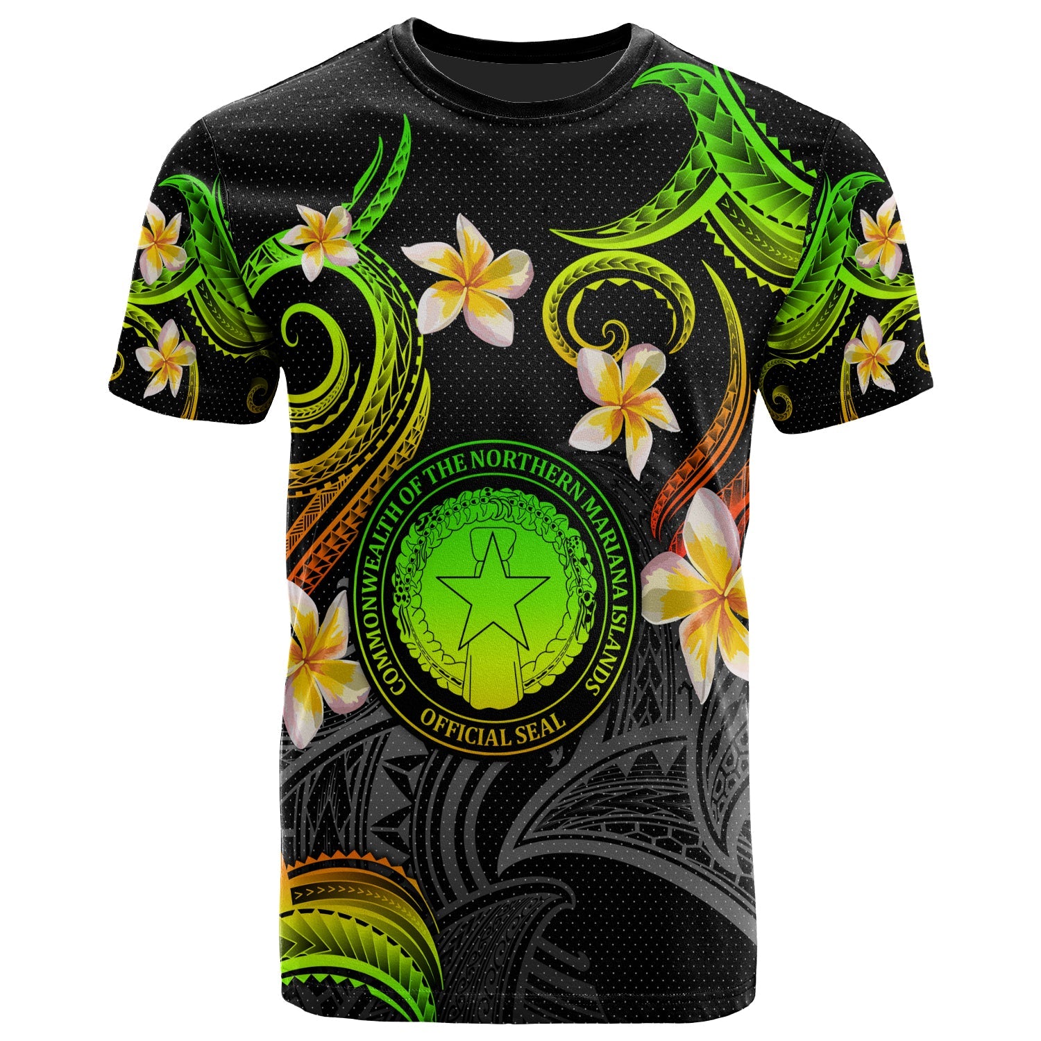 CMNI T-shirt - Custom Personalised Polynesian Waves with Plumeria Flowers (Reggae)