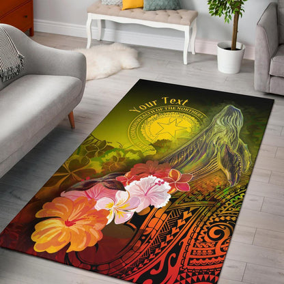 CNMI Custom Personalised Area Rug - Humpback Whale with Tropical Flowers (Yellow)