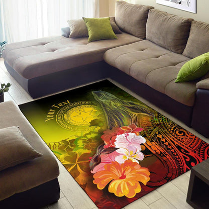 CNMI Custom Personalised Area Rug - Humpback Whale with Tropical Flowers (Yellow)