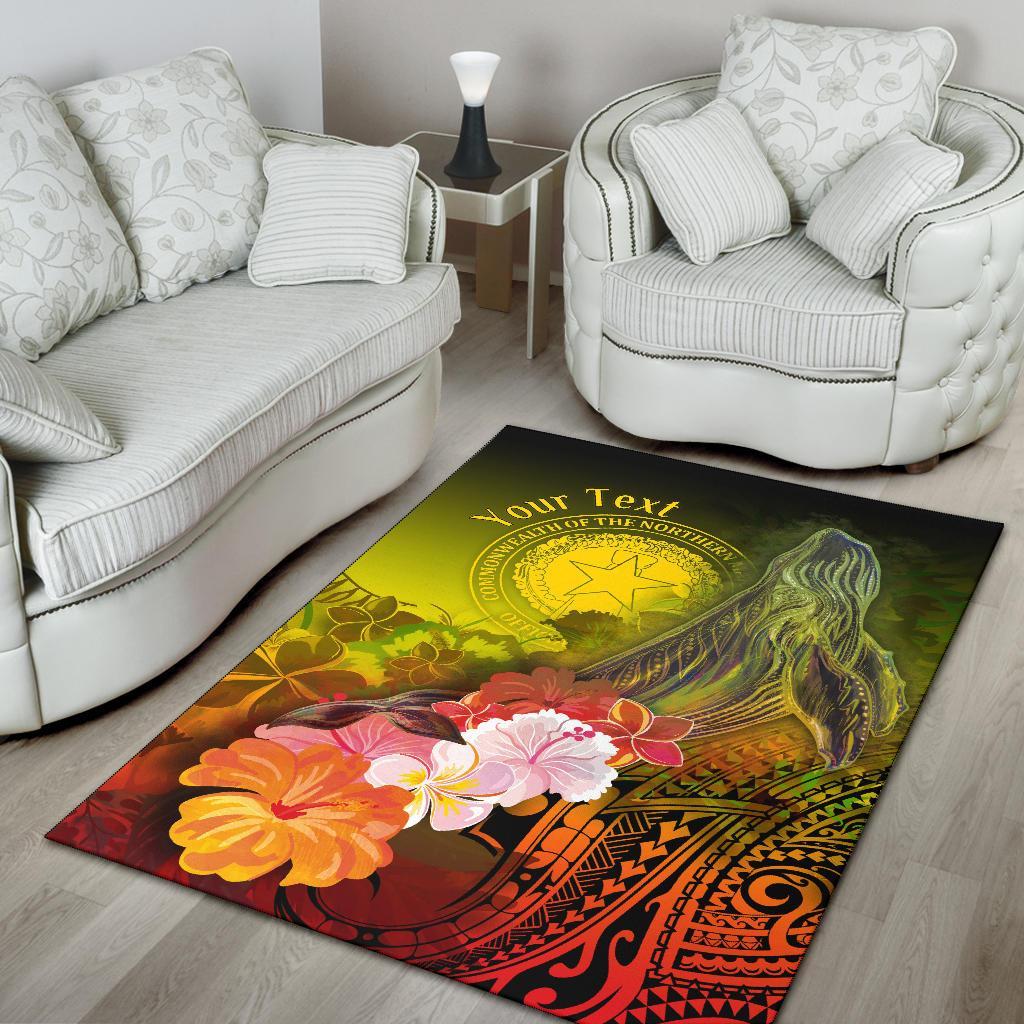CNMI Custom Personalised Area Rug - Humpback Whale with Tropical Flowers (Yellow)