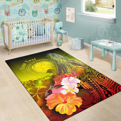 CNMI Custom Personalised Area Rug - Humpback Whale with Tropical Flowers (Yellow)