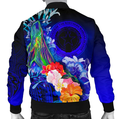 CNMI Custom Personalised Bomber Jacket - Humpback Whale with Tropical Flowers (Blue)