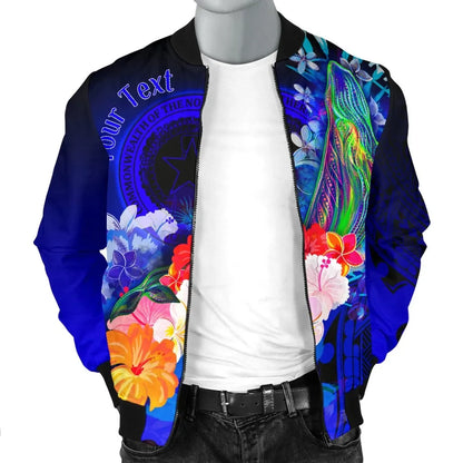 CNMI Custom Personalised Bomber Jacket - Humpback Whale with Tropical Flowers (Blue)