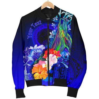 CNMI Custom Personalised Bomber Jacket - Humpback Whale with Tropical Flowers (Blue)