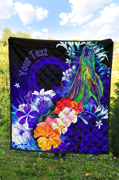 CNMI Custom Personalised Premium Quilt - Humpback Whale with Tropical Flowers (Blue)