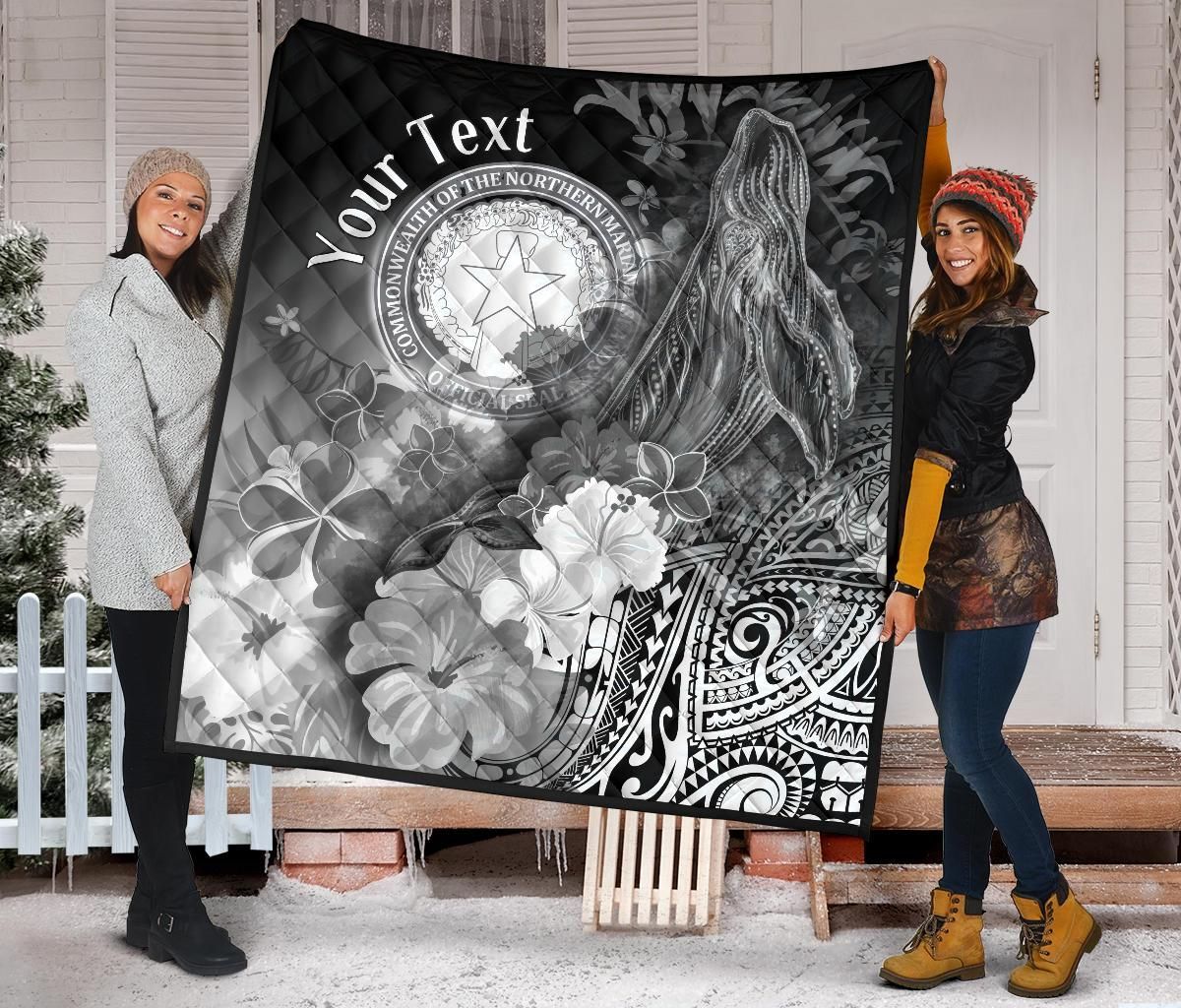 CNMI Custom Personalised  Premium Quilt - Humpback Whale with Tropical Flowers (White)