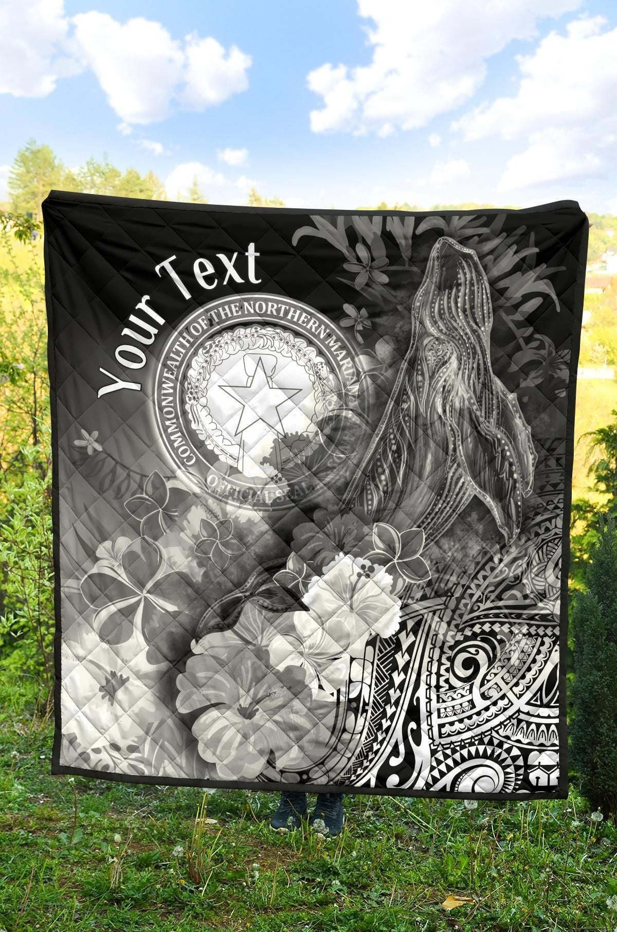 CNMI Custom Personalised  Premium Quilt - Humpback Whale with Tropical Flowers (White)