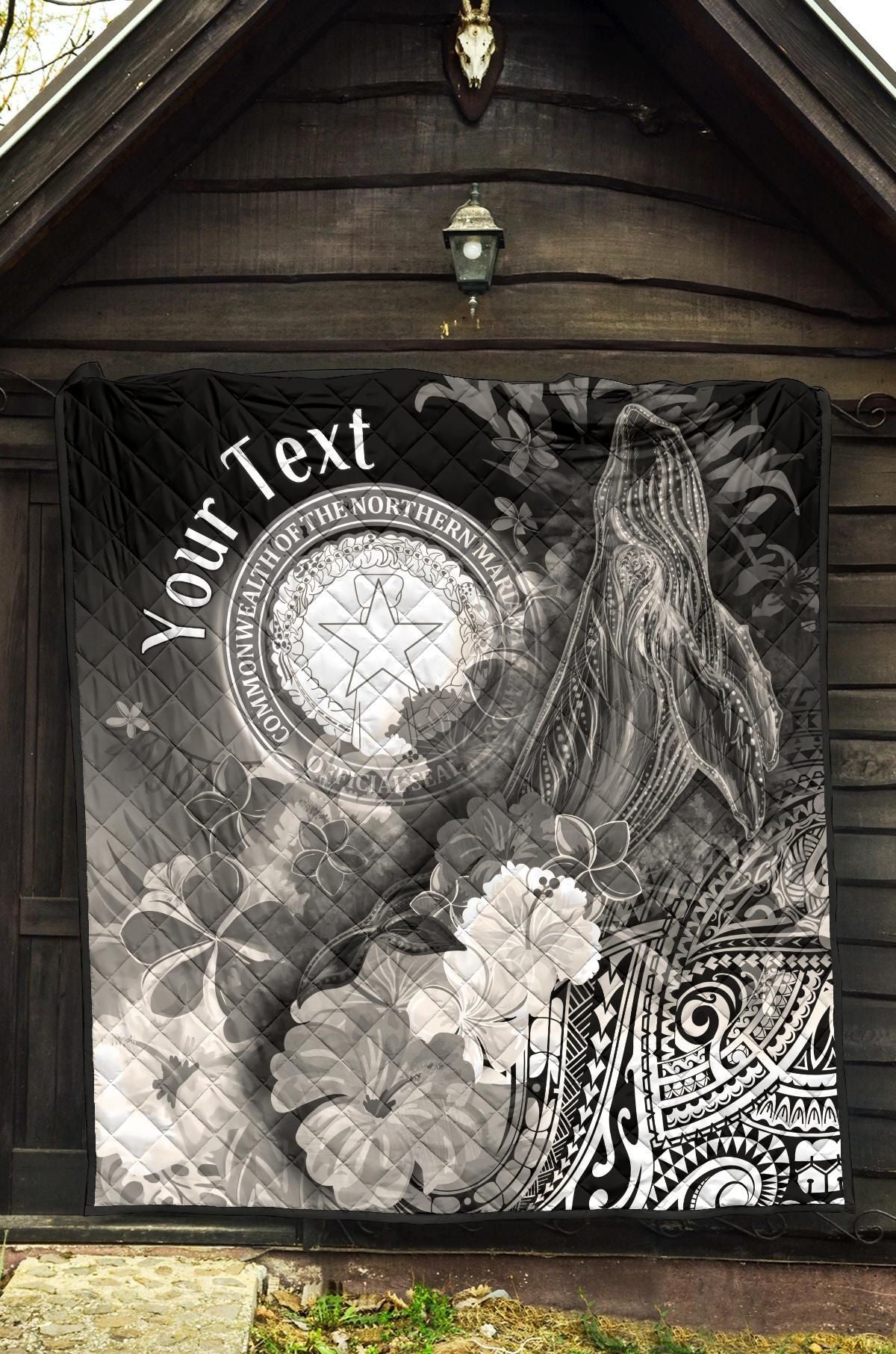 CNMI Custom Personalised  Premium Quilt - Humpback Whale with Tropical Flowers (White)