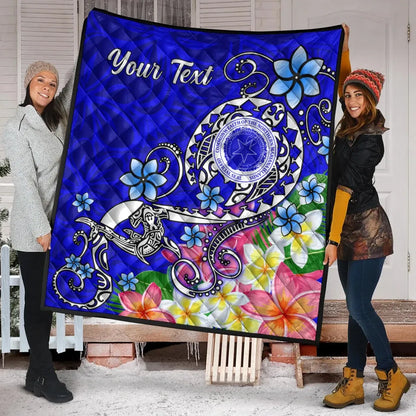 CNMI Custom Personalised Premium Quilt - Turtle Plumeria (Blue)