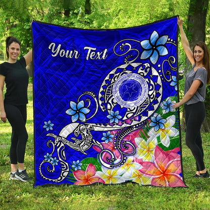 CNMI Custom Personalised Premium Quilt - Turtle Plumeria (Blue)