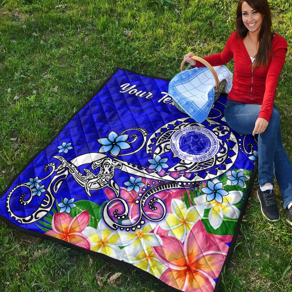 CNMI Custom Personalised Premium Quilt - Turtle Plumeria (Blue)