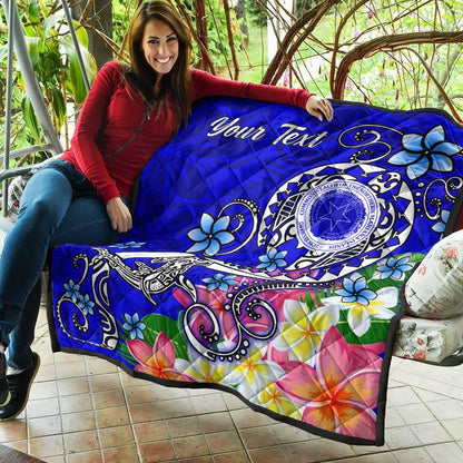 CNMI Custom Personalised Premium Quilt - Turtle Plumeria (Blue)