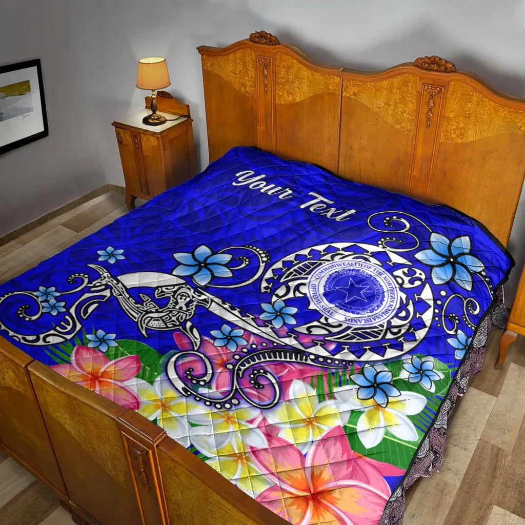 CNMI Custom Personalised Premium Quilt - Turtle Plumeria (Blue)