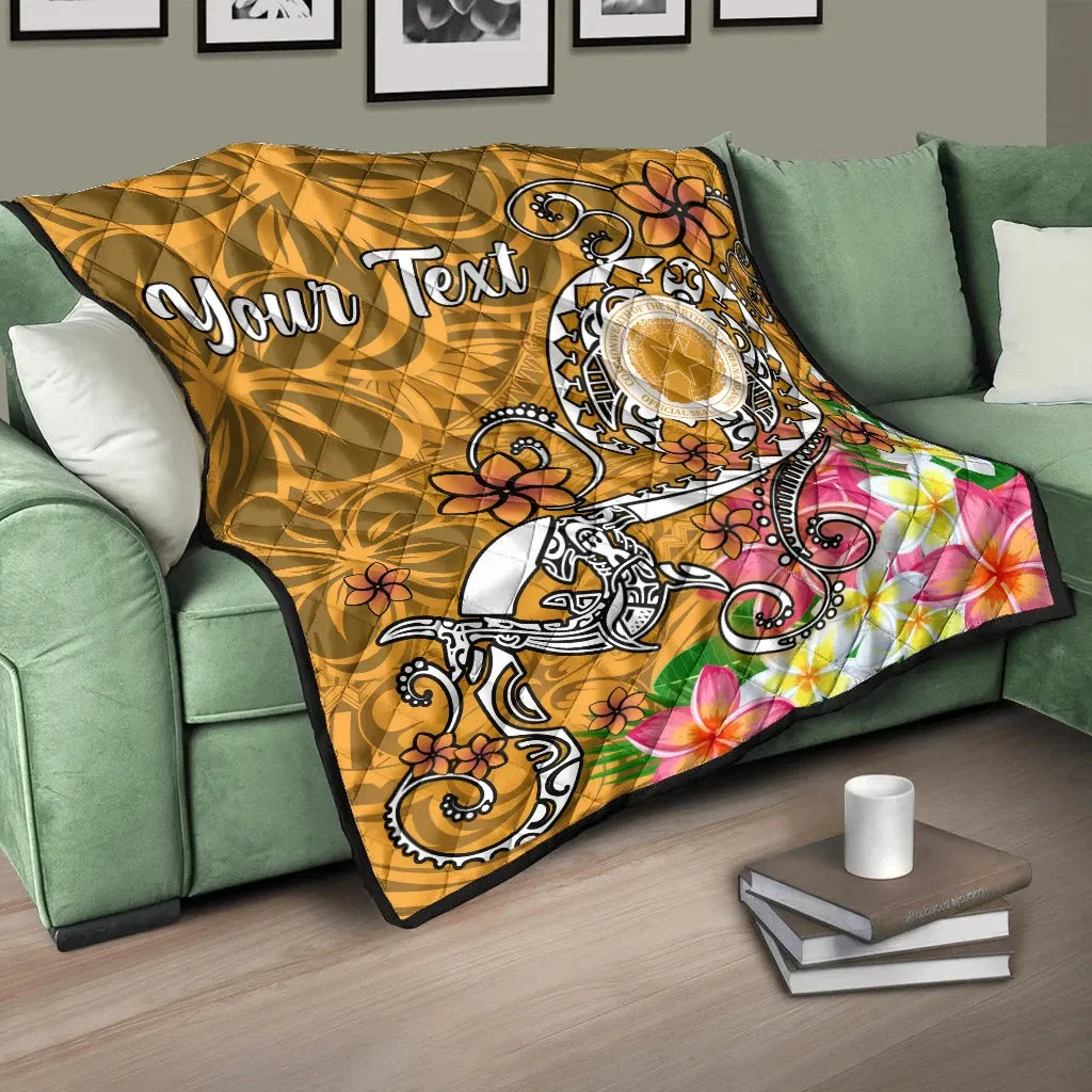 CNMI Custom Personalised Premium Quilt - Turtle Plumeria (Gold)