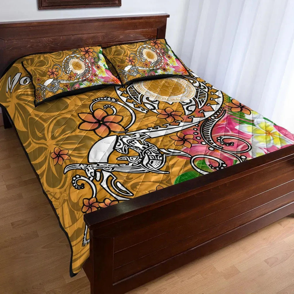 CNMI Custom Personalised Quilt Bed Set - Turtle Plumeria (Gold)