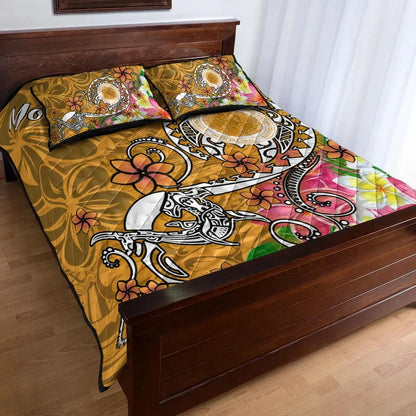 CNMI Custom Personalised Quilt Bed Set - Turtle Plumeria (Gold)