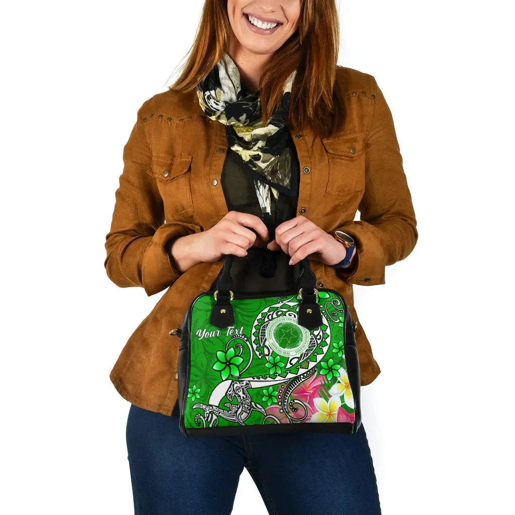 CNMI Custom Personalised Shoulder Handbag - Turtle Plumeria (Green)