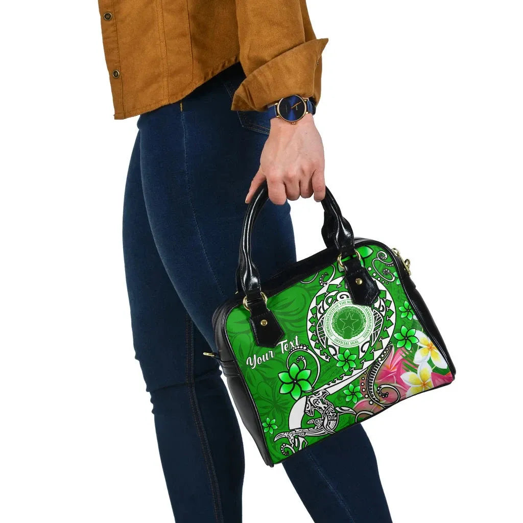 CNMI Custom Personalised Shoulder Handbag - Turtle Plumeria (Green)