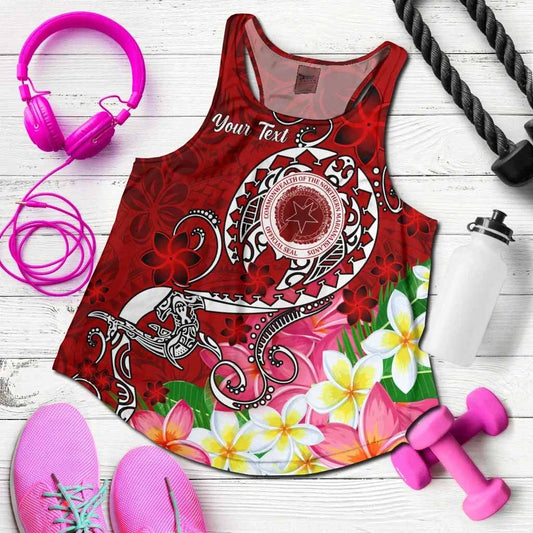 CNMI Custom Personalised Women Racerback Tank - Turtle Plumeria (Red)