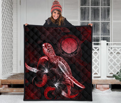 CNMI Polynesian Premium Quilt - Turtle With Blooming Hibiscus Red