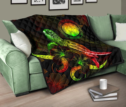 CNMI Polynesian Premium Quilt - Turtle With Blooming Hibiscus reggae